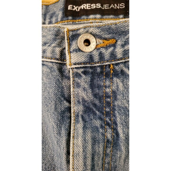 Vtg Express Jeans Size 9/10 SHORT Extreme Flare Distressed Light-Medium Blue Y2K - Picture 4 of 12